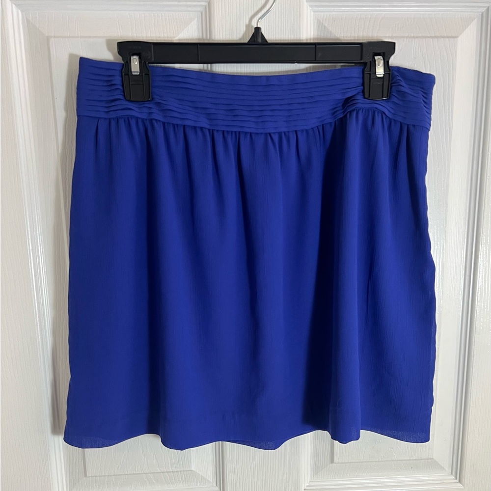 LOFT Blue Skater Mini Skirt Smocked Casual
